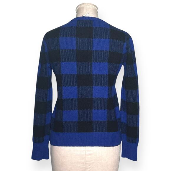 EQUIPMENT 100% Wool Sweater Check Plaid Preppy Varsity Ivy League Blue Black - Picture 6 of 12